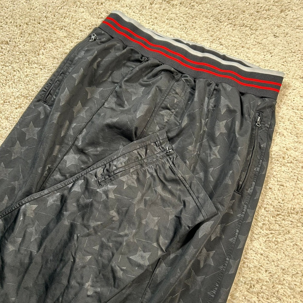 Cybertek Track Pants Large Black Star Print Striped Zip Ankle Russian Made